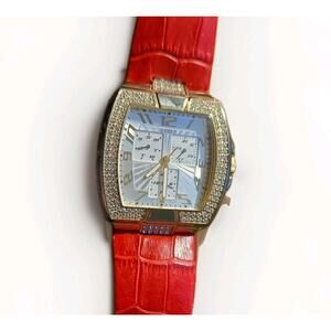 Guess Womens Silver Tone w/ Red Band RARE Combo Watch U13520L2